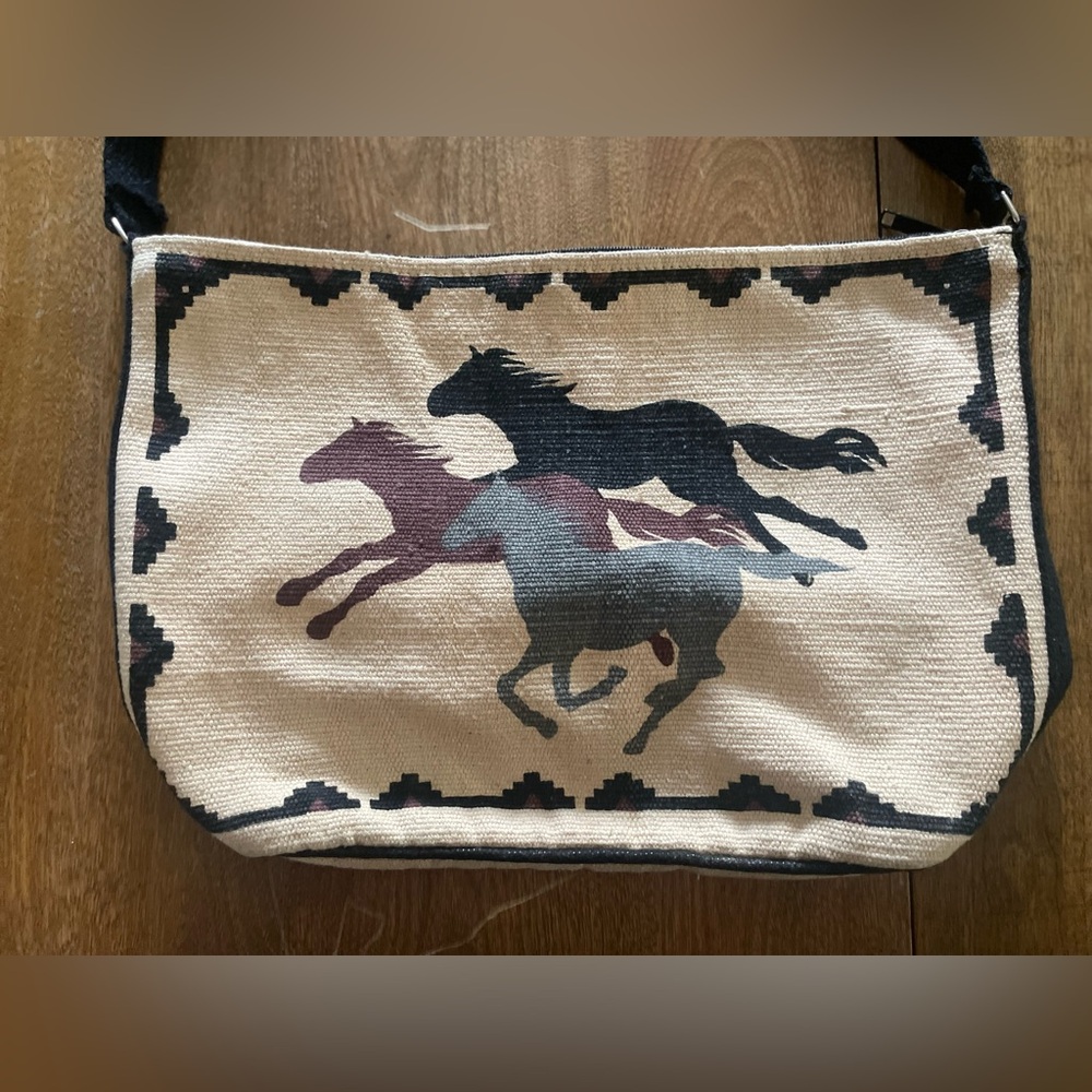 vintage 1970s horse canva hand bag handbag purse women accessory hippie